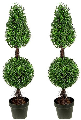 Admired By Nature Aritificial GTR4634-NATURAL-2 Buchsbaum-Formschnitt, in Kunststofftopf, Grün (91 cm)