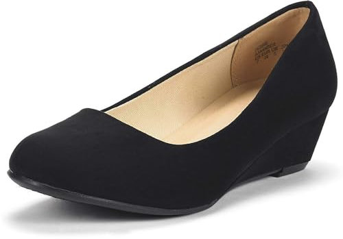 DREAM PAIRS Women's Debbie Mid Wedge Heel Pump Shoes, Size 7, Black/Suede