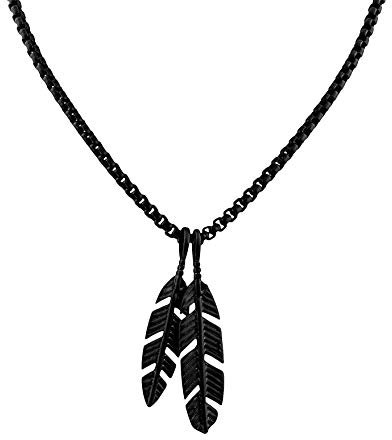 Akitsune Levitas Anhänger inkl. 90cm Kette | Halskette Damen Herren Edelstahl Flügel Feder Stylisch - Mattschwarz