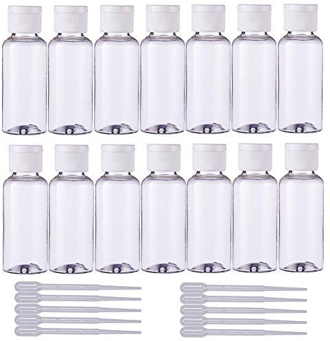 BENECREAT 24 Pack 50 ml Transparent Leere Kunststoff Luft Flug Reise Flasche Container mit 10 Stuck 2 ml Pipette zum Nachfullen Shampoo Lotionen Cremes Kosmetik