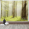 ABAKUHAUS Frühling Wandteppich und Tagesdecke, Misty Buchenwald Foto aus Weiches Mikrofaser Stoff Waschbar ohne Verblassen Digitaldruck, 230 x 140 cm, Braun Blasser Grün