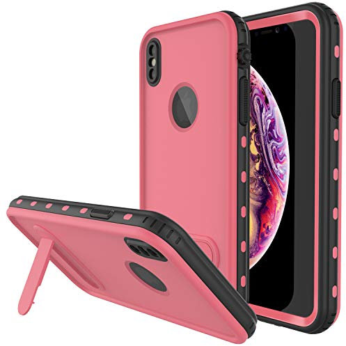 PunkCase iPhone X Waterproof Case [KickStud Series] Slim Fit IP68 Certified [Shockproof] [Snowproof] Armor Cover W/Built-In Screen Protector + Kickstand Compatible With Apple iPhone X [Pink]
