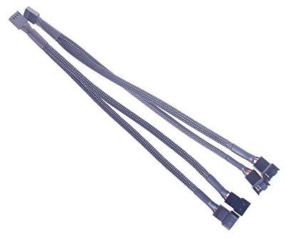 ANGEEK 1 PC 27cm 1 To 2 Way Y-Splitter Sleeved 4-Pin Molex Male To 2X 3-Pin/4-Pin PWM Male Connector Fan Extension Adapter Cable (2 pcs)