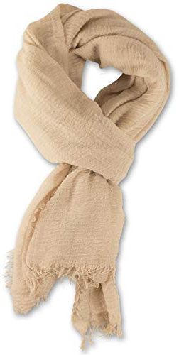 fashionchimp BASIC-Schal für Damen mit weichem Fransensaum, Tuch in leichter Qualität mit Baumwolle, einfarbig (Beige)