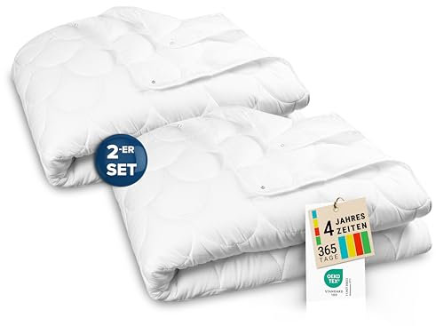 ZOLLNER 2er Set 4-Jahrezeiten-Bettdecke - hautfreundliche und atmungsaktive Tagesdecke - mit Druckknöpfen - Polyester - waschbar bis 60°C - 155x220 cm - Hotelqualität - Oeko Tex® Zertifiziert