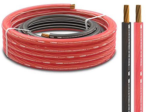 DS18 4 Gauge OFC Ultra Flex Power & Ground Wire Kit – 20ft Red + 5ft Black – Oxygen-Free Copper Cable for Car Audio, Marine, Solar, RV, and Generator Installations