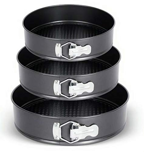 plastific Pack of 3 Non-Stick Springform Round Cake Tins for Baking Cake Tin,Round Cake Tin, Baking Pan Non Stick, Robust Springform Cake Tin 22cm, 24cm & 26cm
