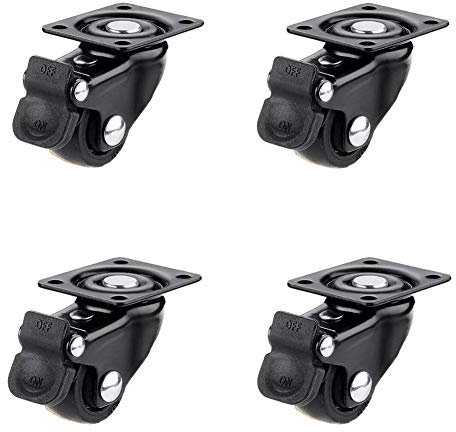 Möbel Rollen 1 Zoll (25 mm) Schwerlast 100 kg Leise Gummi mit Bremse Lenkrollen Plattenrollen für Tisch Schreibtisch Wagen Babybett Krippe 4 Stück