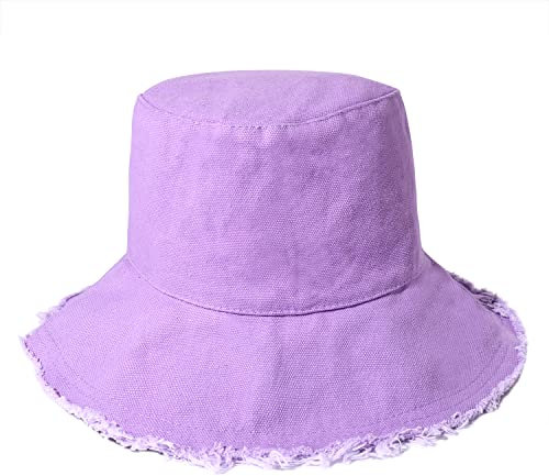 boderier Cappelli da sole da donna estivi casual a tesa larga in cotone cappello da pescatore spiaggia vacanze accessori da viaggio, Viola, Taglia unica