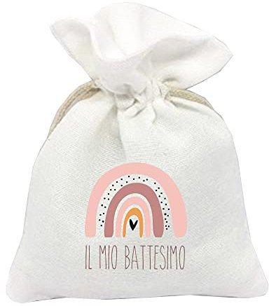 DIMAV 30 Sacchetti Portaconfetti Personalizzabili con Stampa Decorativa a Scelta Vari Eventi Battesimo Nascita (Battesimo Boho Rosa)