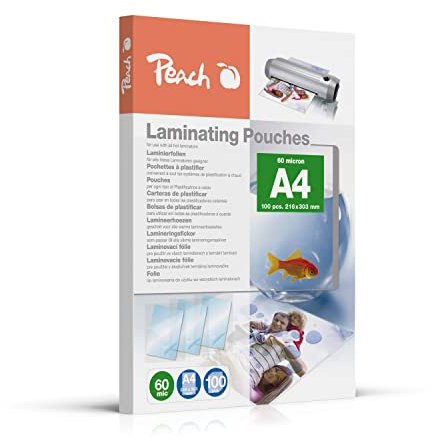 Peach Laminierfolien A4 - 60 mic - 100 pouches - glänzend - Premiumqualität für beste Laminierergebnisse - kompatibel mit Geräten aller Markenhersteller - PP560-02