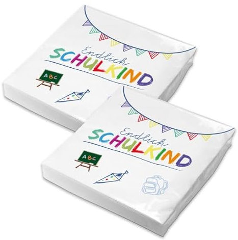 itenga Servietten Endlich Schulkind 30 x 30 cm 3-lagig 40 Stück für Einschulung Schulanfang 3lagig (weiß)