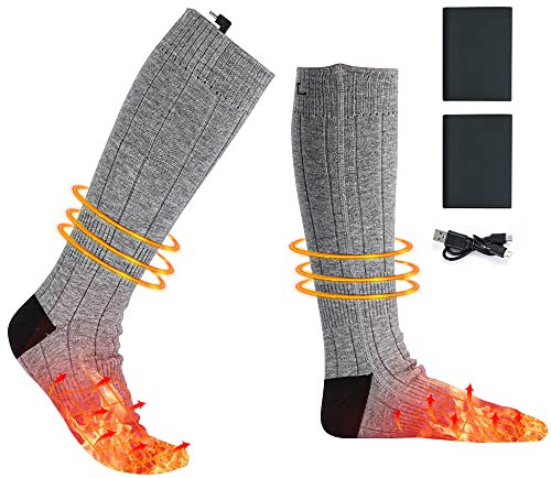 KISUFU Heated Socks for Women and Men, USB Rechargeable 2200mAh Battery Thermal Foot Warmers, Cold Weather Thermal Socks Warm for Sport Outdoor and Skiing Riding Fishing Camping Hiking (Grey)