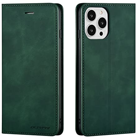 QLTYPRI Case for iPhone 14 Pro Max, Premium PU Leather Cover TPU Bumper with Card Holder Kickstand Hidden Magnetic Adsorption Flip Wallet Case Cover for iPhone 14 Pro Max - Green