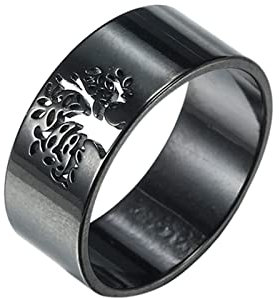 Amaxer Baum des Lebens Hohlring für Damen Herren Wikinger Lebensbaum Edelstahl Statement Band Fingerringe Schmuck Jubiläum Hochzeitspaar Geschenke (Schwarz, 8)