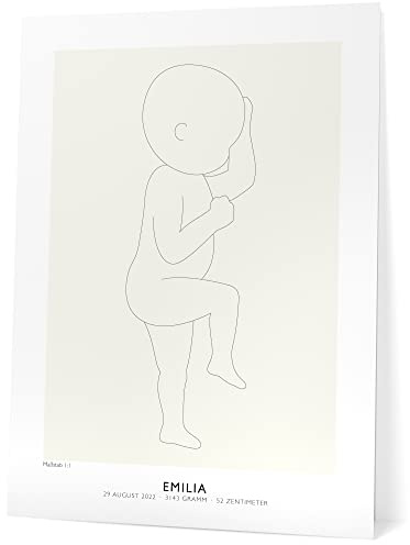 Papierschmiede® XXL Geburtsposter Baby im Maßstab 1:1, DIN B2 (50x70 cm) personalisiert, Geburtsbild, Geschenk Poster Babyparty Geburt Taufe Oneline Continuous Line - NewBorn Birthposter