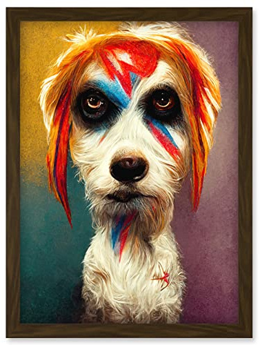 Doppelganger33 LTD Aladdin Sane Ziggy Stardust Terrier Dog Fun Quirky Painting Artwork Framed Wall Art Print A4