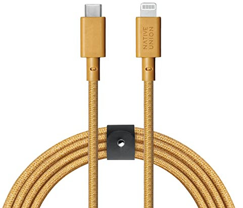 Native Union Belt Cable USB-C to Lightning - 10ft Ultra-Strong Reinforced Cable [MFi Certified] for iPhone 14, Phone 14 Plus, iPhone 14 Pro, iPhone 14 Pro Max, iPhone 13 and Earlier (Kraft)