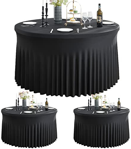 2 Pack Dehnbare Spandex Schwarz Runde Tischdecke für 150 cm Runden Tisch, Strecth Runde Tischdecke 300 cm für Bankett, Hochzeitsempfang, Buffettisch, Party, Geburtstag, Urlaub, Abendessen