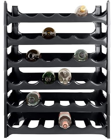 VIRSUS Cantinetta scaffale componibile Color Grigio, misura 60x24x80 cm, cantina in Plastica con 6 Ripiani da 6 slot, Portabottiglia impilabile per vino, acqua, acqua champagne -2073F (36 Bottiglie)