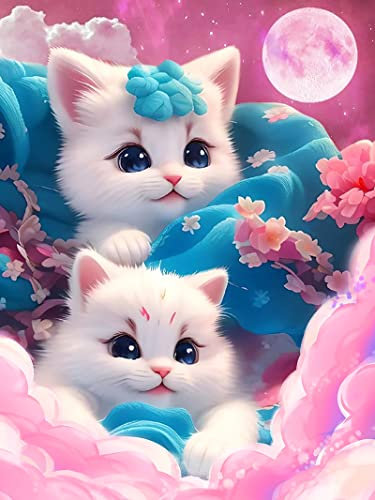 EXQUILEG Diamond Painting Katze, DIY 5D Katze Diamant Painting Kit mit Diamond Painting Zubehör für Erwachsene Kinder Crystal Rhinestone Embroidery Diamant Malerei für Home Wall Déc