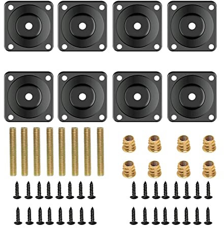 Floatdream 8 Stück Bein Montageplatte, Montageplatten Möbel, Schwarzes Befestigungseisenstück Mit Schrauben, für Sofa, Stuhl, Kleiderschrank, Esstisch(Schwarz)