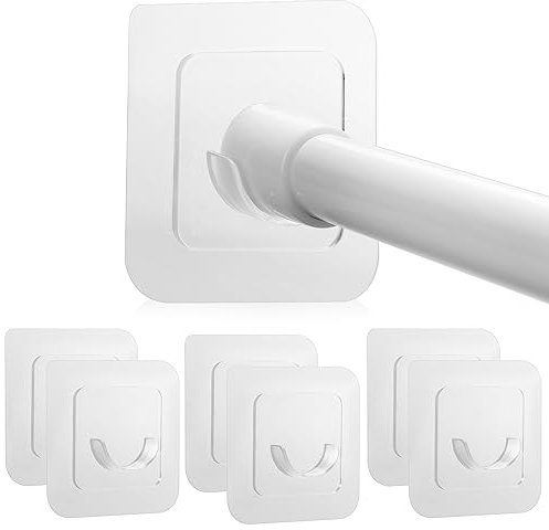 Adhesive Curtain Rod Holder, Goowin Tension Rod Holder, No Drilling Transparent Small Tension Rod Bracket (Only for Tension Rods Within 2.54cm/1 Diameter at Both Ends) (6 Pack)