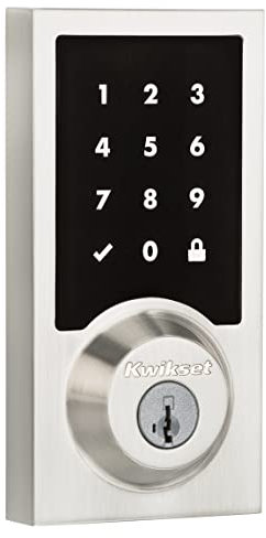 Kwikset SmartCode 916 Z-Wave Serrure intelligente compatible avec anneau d'entrée sans clé, pêne dormant électronique à écran tactile, sécurité de clé intelligente, hub intelligent requis, nickel