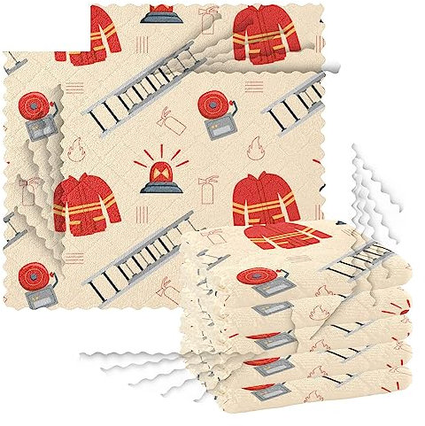 Kitchen Dishcloths 6 pcs Cleaning Towels for Drying Dishes Scrubbing Wash Cloth for Sink Cooking Baking Table 11 x 11 in Firefighter Fire Siren Ladder Fireman Jacket Fire Alarm