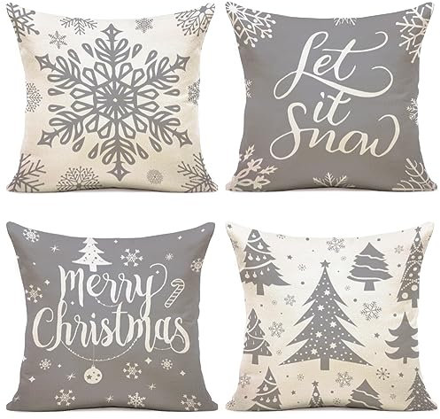 YCOLL Kissenbezug 40x40 4er Set Kissenbezug Weihnachten Kissenbezüge Dekokissen Leinen Kissenhüllen für Deko Weihnachten Sofa Schlafzimmer Couch 40x40 cm
