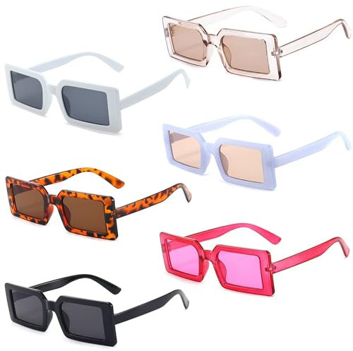 6 Stück Rechteckige Sonnenbrille Damen 90er Vintage Sonnenbrillen Set Retro Lustige Party Brille für Damen