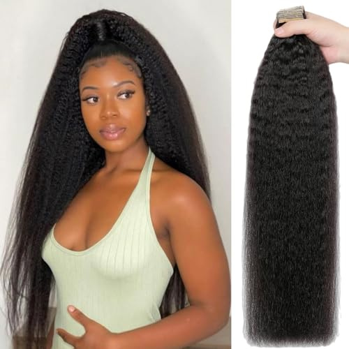 YDDM Schwarze Frauen tape extensions echthaar schwarz Kinky Straight Tape in haarverlängerung echthaar tapes unsichtbare extensions echthaar tape extensions echthaar 24 Zoll 60 stück 150G