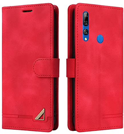 OKZone Kompatibel mit Huawei P Smart Z/Huawei Y9 Prime 2019 Hülle, Halterung Standfunktion Kartenfach Wallet Schutzhülle Stoßfest Premium Leder Schutzhülle Handyhülle für Huawei P Smart Z (Rot)