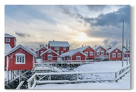 artboxONE Galerie-Print 60x40 cm Fischerdorf Norwegen hochwertiges Acrylglas auf Alu-Dibond Bild - Wandbild von Carina