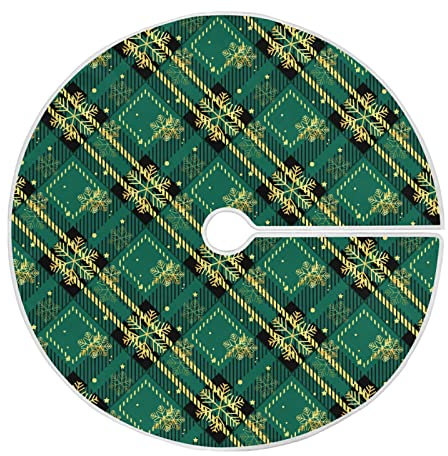 91cm/36Inch Weihnachtsbaumdecke Christbaum Decken Weihnachtsdecke Baum Für Heimdekorationen Ferienhaus Weihnachtsfeier Goldene Schneeflocken - Grüner Tartan