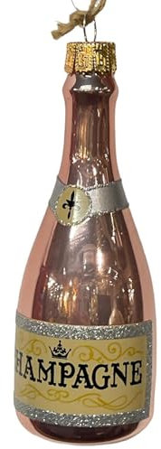 Dadeldo Living & Lifestyle Baumkugel Champagne Flasche Glas 14cm pink Weihnachtsdeko Baumschmuck