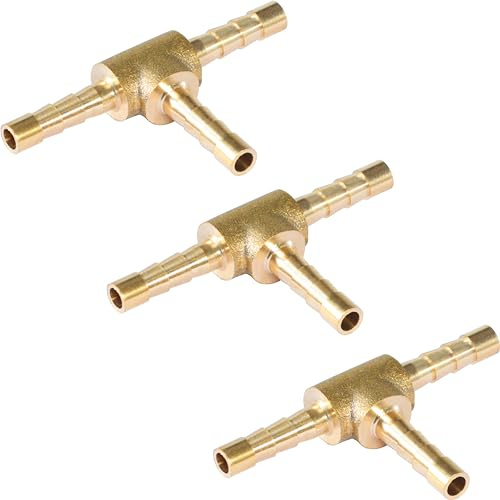 MSAEIQUN Brass Hose Barb, Tee Shaped 3 Way Hose Barb Fitting 5/32 (4mm) Splicer Mender air hose repair kit for Pipe Line/Fuel/Air (Pack of 3) (Tee 3-way, 5/32 3pcs)