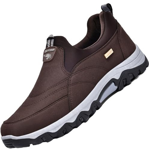 Aocase Zapatos para Caminar sin Cordones Calzado Ancho Especial Hombre Deportivas Ancho Especial Hombre Cuero de Gamuza Deporte para Senderismo al Aire Libre,Marrón,47/285mm