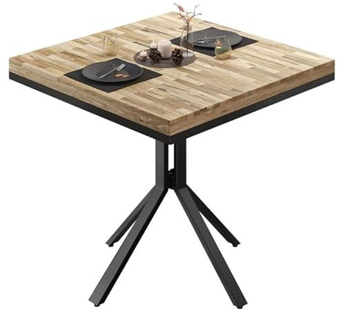 GGMMÖBEL ME Esstisch | Holz | Esszimmertische | Moderner Küchentisch | Eiche/Schwarz| TP: 70 x 70 x 5 cm | Höhe: 76 cm