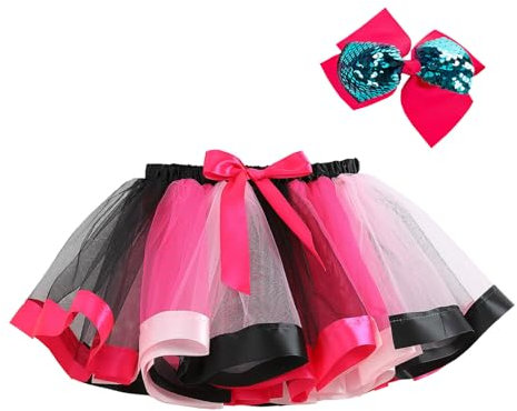 Tüllrock Mit Haarnadel Röcke für Mädchen für Karneval Party Süße Rockabilly Glitzerrock Tüllrock Schwarz Weiß Regenbogen mt Led Petticoat Unterrock Kurz Pastell Mini Rock Faschingskostüme