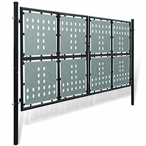 Gecheer Zauntor Gartentor Einzeltor Zauntür Gartentür Zauntore Gartentore Hoftor 300 x 225 cm (B x H) Eingangstor Einflügelig Hof Tor Stabmattenzaun Einfahrtstor+Schloss und 3 Schlüsseln Stahl