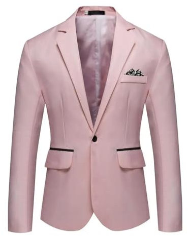 FULUJIDI Blazer Giacche da Abito Cappotto da Uomo Elegante con vestibilità Slim Giacca da Uomo per Matrimonio Formale da Lavoro con Bottone Singolo con Bottone per Ufficio L Rosa
