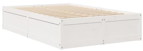 vidaXL Massivholzbett, Holzbett Bett für Schlafzimmer, Bettgestell Bettrahmen mit Lattenrost, Doppelbett Modernes Design, Weiß 120x200cm Kiefer