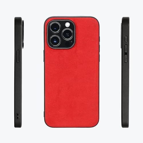 ALTRAALMA for Alcantara Back-Wrap Phone Case for iPhone 14 Series, Handmade Back-Wrap Italian Synthetic Suede Cover, Compatible with Magsafe Wireless Charging (for iPhone 14 Pro Max, Red)