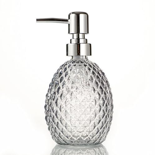 12.5 Oz Clear Glass Soap Dispenser Jar Vintage Hand Soap Dispenser Jar Lotion Bottle Dispenser with Silver Rust Proof Pump for Essential Oil Shampoo Gel Body Wash Bathroom Kitchen