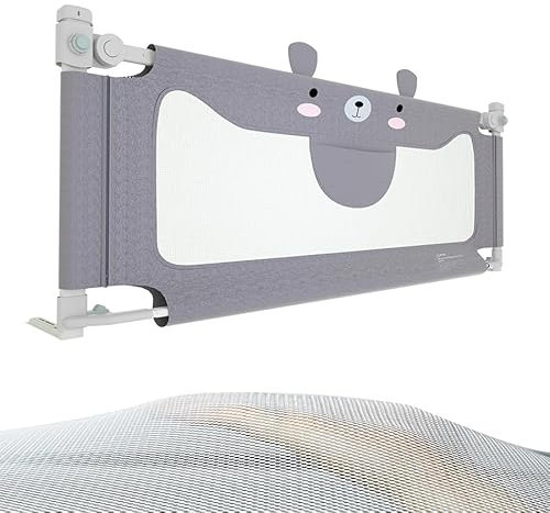 TANYEAR Bettgitter 200cm Bettschutzgitter Kinderbettgitter für Kinder Babybettgitter Klappbar, Kinderbett Kinderbettschutzgitter Rausfallschutz, für Kinderbetten und Massivholzbetten(Kleiner Bär)