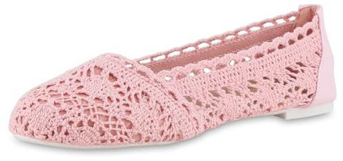 VAN HILL Damen Klassische Ballerinas Flach Spitze Bequem Schuhe 215923 Rosa 36