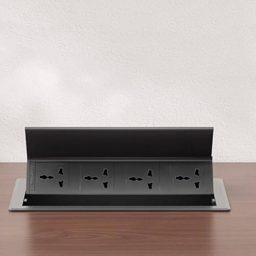 Desktop Power Socket with USB, Aluminum Recessed Power Strip 4 Universal Plugs, Hidden Pop Up Sockets for Kitchen Worktops Conference Desk, 1.8M Cable,Black-A