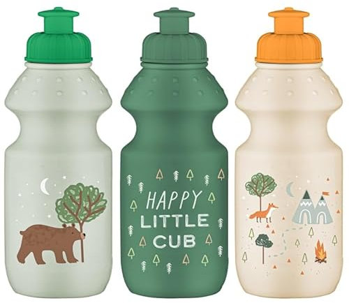 FAHAAM 3pk Kids Pull Top Sports Bottles, Sports Water Bottle for Kids, BPA Free Plastic Drinking Bottles, Plastic Drinking Bottle, Kids Water Bottles, Clear Drinks Bottle for Boys & Girls. (Outdoors)