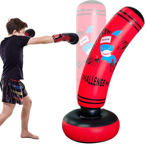 Boxsack Für Kinder,Interaktiv Punching Bag,Boxsack Stehender Aufblasbarer Standboxsack,Geschenk für Jungen & Mädchen Im Alter Von 3-12 Jahren Zum üben Von Karate und Taekwondo(120×55×27cm)